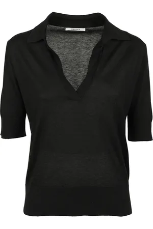 KANGRA CASHMERE Swetry, Kobieta, Czarny, S, Kaszmir, Czarna polo z jedwabiu i kaszmiru