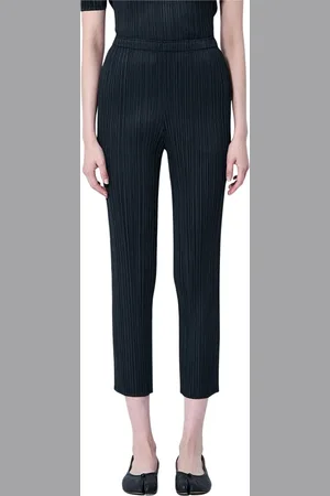 Issey Miyake Spodnie, Kobieta, Czarny, XL, Poliester, Spodnie z plisami i średnim stanem