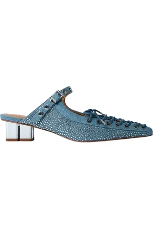 Ganni Buty, Kobieta, Niebieski, 41 EU, Denim, Zdobione Denimowe Mules na Obcasie