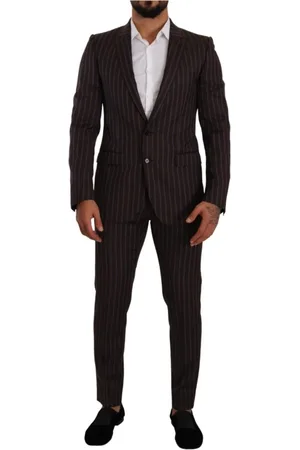 Dolce & Gabbana Garnitury, Mężczyzna, Czerwony, M, Bawełna, Maroon Paski Slim Fit Garnitur
