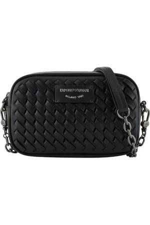 Emporio Armani Torebki, Kobieta, Czarny, ONE SIZE, Czarna skórzana torebka z łańcuszkowym paskiem