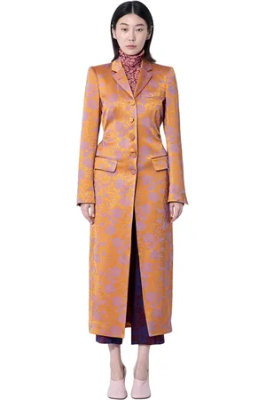 DRIES VAN NOTEN Płaszcze, Kobieta, Pomarańczowy, M, Kwiatowo Haftowany Płaszcz