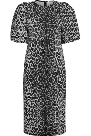 Co`Couture Sukienki, Kobieta, Wielobarwność, XS, Bawełna, Leocc Puff Sukienka Ciemnoszary Wzór Leoparda