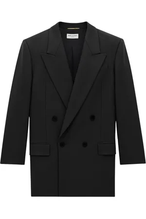 Saint Laurent Kurtki, Kobieta, Czarny, M, Jedwabna Dwurzędowa Marynarka