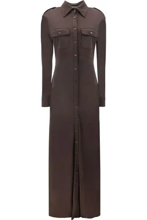 Tom Ford Sukienki, Kobieta, brązowy, S, Klasyczna Sukienka z Kołnierzykiem i Guzikami