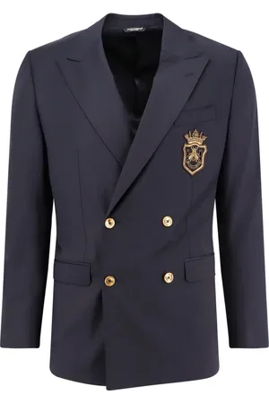 Dolce & Gabbana Kurtki, Mężczyzna, Niebieski, M, Niebieski Dwurzędowy Blezer z Wełny