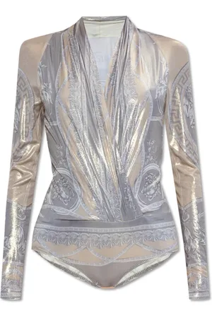 VERSACE Koszulki, Kobieta, Szary, XS, Body z głębokim dekoltem