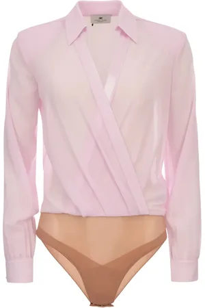 Elisabetta Franchi Koszulki, Kobieta, Różowy, L, Różowy Top z Satyny z Złotymi Wstawkami