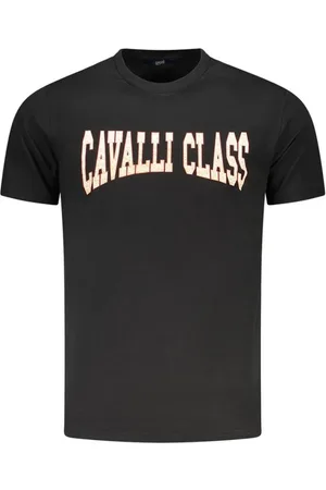 Roberto Cavalli Koszulki, Mężczyzna, Czarny, M, T-shirt z odważnym nadrukiem i ikonicznym logo