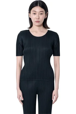 Issey Miyake Koszulki, Kobieta, Czarny, L, Plisowana Koszula z Guzikami
