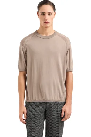 Emporio Armani Koszulki, Mężczyzna, brązowy, M, Cienki Sweter z Krótkimi Rękawami