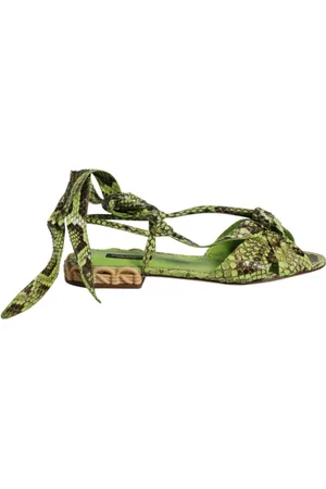Dolce & Gabbana Buty, Kobieta, Zielony, 40 EU, Zielone Sandały z Animal Printem i Oplątaniem na Kostce