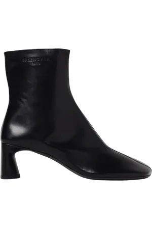 Balenciaga Buty, Kobieta, Czarny, 37 EU, Len, Czarne Skórzane Botki na Obcasie