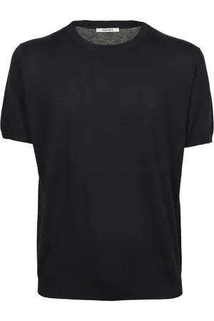 KANGRA CASHMERE Koszulki, Mężczyzna, Niebieski, M, Niebieski T-shirt z Jedwabiu i Bawełny