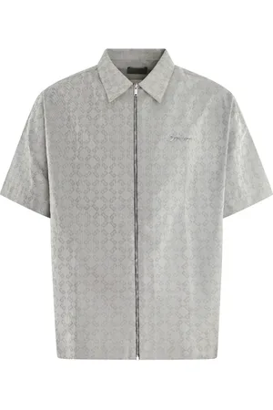 Givenchy Koszule, Mężczyzna, Szary, L, Monogram Koszula Z Zamkiem Szara