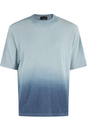 Roberto Collina Swetry, Mężczyzna, Niebieski, S, Bawełna, Denim Bawełna Sun Faded T-shirt