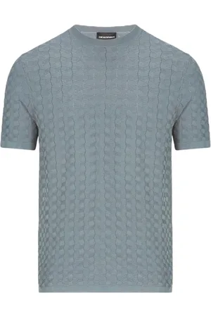Emporio Armani Swetry, Mężczyzna, Niebieski, L, Luksusowy Sweter T-shirt z Krótkimi Rękawami
