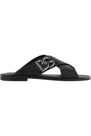 Dolce & Gabbana Buty, Mężczyzna, Czarny, 41 EU, Logo Detail Sandały z Paskiem