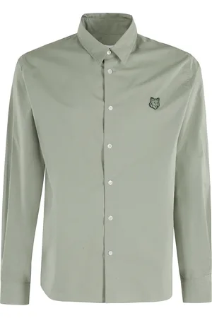 Maison Kitsuné Koszule, Mężczyzna, Zielony, XS, Len, Zielona Koszula z Luźnym Kołnierzem