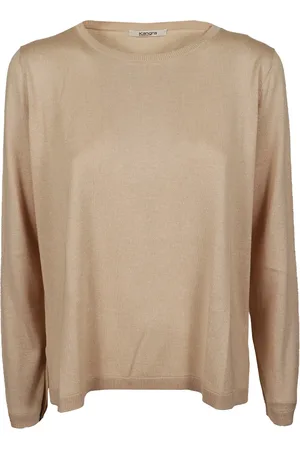 KANGRA CASHMERE Swetry, Kobieta, brązowy, XS, Kaszmir, Beżowy sweter z jedwabiu i kaszmiru