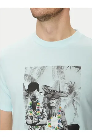 Blend Koszulki, Mężczyzna, Niebieski, M, Len, T-shirt z okrągłym dekoltem i krótkim rękawem