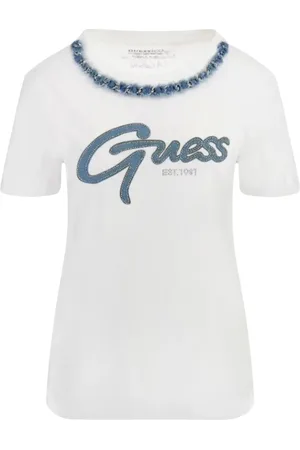 Guess Koszulki, Kobieta, Biały, M, Bawełna, T-shirt z łańcuchem z dżerseju bawełnianego