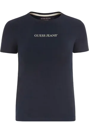 Guess Koszulki, Kobieta, Niebieski, M, Bawełna, Slim Fit Logo Print Tee