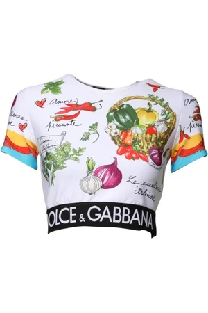 Dolce & Gabbana Koszulki, Kobieta, Wielobarwność, S, Kolorowy Krótki Top z Nadrukiem