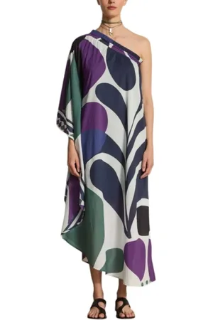 MARE DI LATTE Sukienki, Kobieta, Wielobarwność, ONE SIZE, Riviera Violet Asymetryczna Sukienka Bawełniana