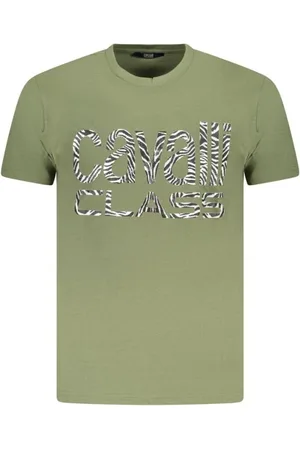 Roberto Cavalli Koszulki, Mężczyzna, Zielony, 2XL, T-shirt z odważnym nadrukiem