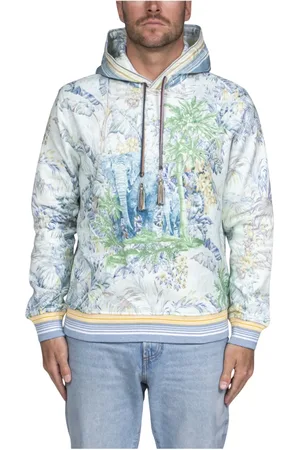 Etro Bluzy, Mężczyzna, Wielobarwność, L, Niebieski Sweter z Kwiatowym Nadrukiem dla Mężczyzn