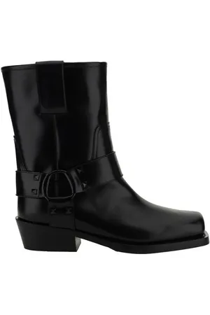 VALENTINO GARAVANI Buty, Kobieta, Czarny, 38 EU, Len, Skórzane buty motocyklowe z paskami