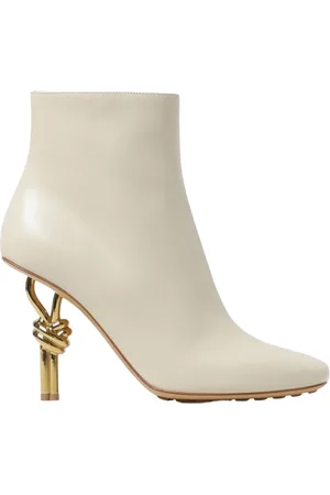 Bottega Veneta Buty, Kobieta, Beżowy, 37 EU, Żółto-Kremowe Wiązane Botki na Obcasie