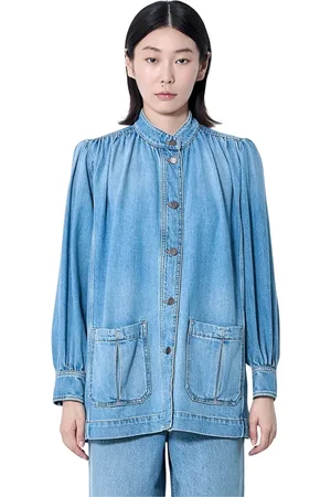 Chloé Kurtki, Kobieta, Niebieski, S, Denim, Denim Koszula z Kołnierzem