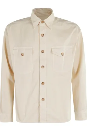 FORTELA Kurtki, Mężczyzna, Beżowy, L, Kremowa Bawełniana Overshirt z Kołnierzykiem