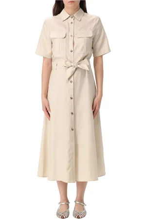 Woolrich Sukienki, Kobieta, Beżowy, L, Długa Płynna Sukienka