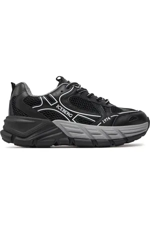 Iceberg Buty, Mężczyzna, Czarny, 42 EU, Czarne Sneakersy Męskie Wiosna/Lato Modny Styl