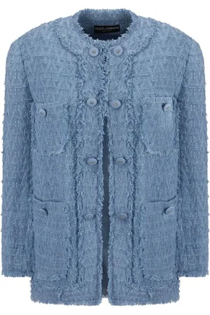 Dolce & Gabbana Kurtki, Kobieta, Niebieski, M, Tweed, Bawełniana kurtka z zapięciem na hak