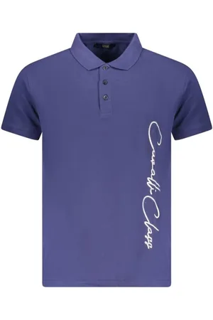Roberto Cavalli Koszulki, Mężczyzna, Niebieski, XL, Polo z Wyrazistym Nadrukiem i Logo