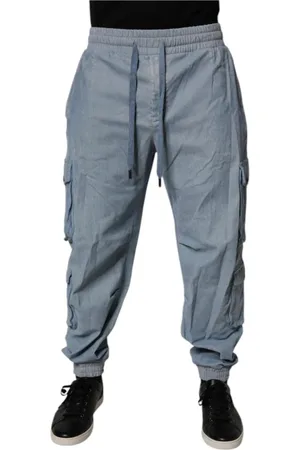 Dolce & Gabbana Spodnie, Mężczyzna, Niebieski, L, Niebieskie Spodnie Jogger Cargo z Troczkiem