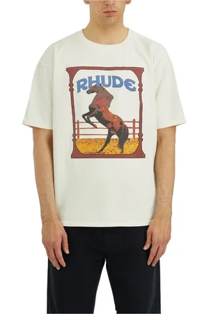 Rhude Koszulki, Mężczyzna, Beżowy, M, Stylowy T-shirt z wzorem Cadre