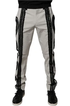 Dolce & Gabbana Jeansy, Mężczyzna, Biały, L, Białe Spodnie Formalne z Koronką