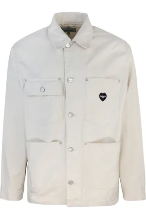 Carhartt Kurtki, Mężczyzna, Beżowy, S, Bawełniana kurtka z guzikami i kieszeniami