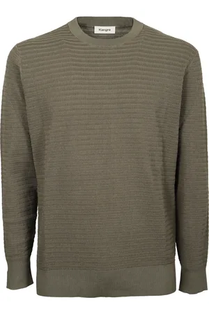 KANGRA CASHMERE Swetry, Mężczyzna, Szary, M, Zielona bawełniana koszulka z okrągłym dekoltem