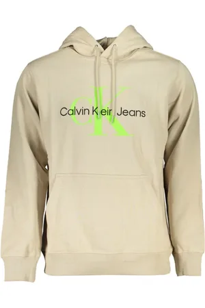 Calvin Klein Bluzy, Mężczyzna, Beżowy, 2XL, Beżowy Bawełniany Sweter z Kapturem i Kontrastowymi Szczegółami