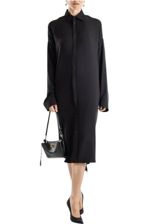 Balenciaga Sukienki, Kobieta, Czarny, S, Len, Czarna Sukienka z Bluzką na Sznurowanie