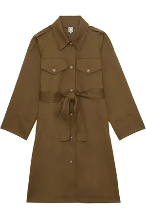 Inès de la Fressange Płaszcze, Kobieta, Zielony, M, Płaszcz trencz Vera w kolorze khaki z bawełny i lnu