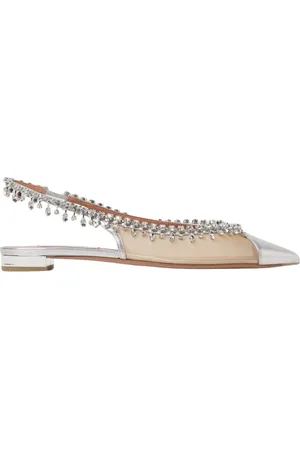 Aquazzura Buty, Kobieta, Szary, 37 1/2 EU, Różowe Crystal Slingback Płaskie Buty