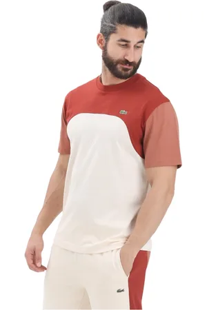 Lacoste Koszulki, Mężczyzna, Beżowy, 3XL, Beżowy T-shirt z Kolorowym Blokiem dla Mężczyzn
