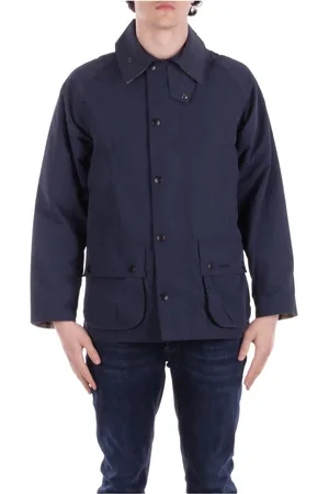 Barbour Kurtki, Mężczyzna, Niebieski, L, Bawełna, Niebieskie Płaszcze Logo Przód Guziki Kieszenie